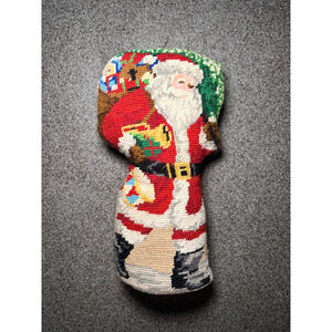 Vintage Needlepoint Standing Santa Christmas Holiday Decor
